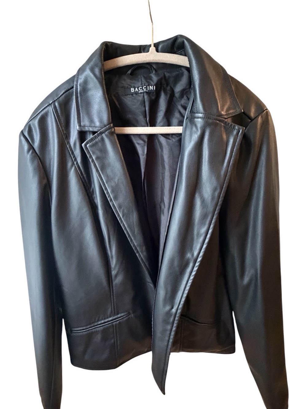 Baccini Black Leather Tailored Blazer Jacket